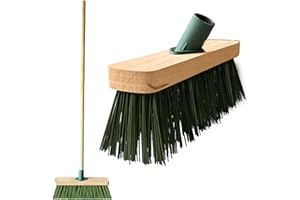 LIFESTYLE COMFORT LTD LSC 12” Outdoor Broom Sweeping Brush Heavy Duty PVC Bristles Yard Brush with Wooden Handle Garden Brooms for Cleaning Patio Yards Warehouse and Garage (GREEN)
