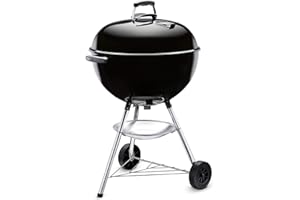 Weber Barbecue à charbon Bar-B-Kettle / Cuve et couvercle en acier émaillé, surface de cuisson de 57 cm, bac de récupération des cendres, trépied et roues, noir/argent
