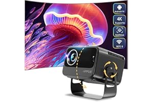 HIPPUS 【Messa a fuoco elettrica/correzione trapezoidale】 Hipppus Smart Proiettore 4K Android Full HD 1080P Home Cinema WiFi 6 Bluetooth Video Mini proiettore cellulare compatibile con smartphone/Fire Stick