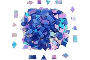 ANKTILY 200g Iridescent Glass Mosaic Tiles, 270 Pieces 4 Shapes Mixed Stained Glass Pieces Supplies for Mosais,Square/Triangle/Rectangle/Rhombus (Sapphire Blue)