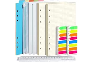 ‎FANDAMEI FANDAMEI A5 Papier Gepunktete Nachfüllpapiere Set, 6 Löcher A5 Gepunktete Nachfüllbare Notizpapier 90 Blätter, 7 Stk. Trennblätter, 320 Stk. Haftnotizen, 1 Stk. Umschlägbeutel, 20 CM Lineal