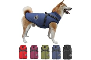 V.PET.B.R Dog Winter Coat,Warm Dog Jacket Paded Fleece Dog Vest with Built in Harness,Waterproof Windproof Reflective Cozy Adjustable Snow Pet Coat Clothes with Zipper for Small Medium Dogs