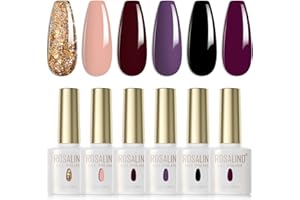 ROSALIND Esmaltes Semipermanentes Oro Nude Vino Rojo Negro Violeta Púrpura 6 Colores Kit Pintauñas Semipermanentes Uñas de Gel UV LED Esmaltes en Gel Nail Polish