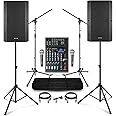 Vonyx Complete PA System Package - VSA120S 12" Active/Passive Speaker Set, Studiomaster CLUB XS6 Mixer, Microphones, Stands & Bluetooth for Bands, Singers, Churches & Event Use