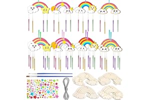 Delsen 12 Piezas Carillón de Viento para Niños,Campanas de Viento de Madera de Arco Iris,DIY Kit de Campanillas de Viento para Exteriores, Juegos de Manualidades para Niños