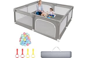 Sour Lemon Baby Laufgitter Laufgitter baby, Kinderzaun mit Anti-Kollision Schaum Absperrgitter mit atmungsaktivem Netz, Kinder Sicherheitsspielplatz, Einschließlich 50 Ocean Balls y 4 Pull Rings
