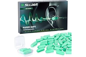 SLIJAR Ear Plugs for Sleep, 50 Pairs Super Soft 38dB High Noise Cancelling Foam Ear Plugs, New & Upgraded Reusable Earplugs for Travel, Sleeping, Studying, Working, Motorcycle etc