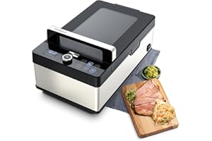 V VESTA PRECISION The Space Cuocitore Sottovuoto Senza Sacchetto | Neovide NSV500 Sigilla, Cuoce Cottovuoto e Marina, tutto in 1, con App di Controllo e Sonda integrata | Capacità 8,6 l, 58,7 x 34,3 x 29,4 cm, 1450 W