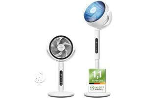 ‎LEVOIT Levoit DC Motor Standventilator, 20dB sehr leiser Ventilator, 30m Wurfweite, 2465m³/h Luftvolumen, Fan mit Fernbedienung & Kühlung, 2 in 1 Höhenverstellbar, 4 Modi/12 Stufen/12 Std Timer