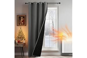 PONY DANCE Thermal Door Curtain 84 Inch Drop - 100% Blackout Thermal Curtains for Living Room/Bedroom, Eyelet Top Double Layer Windproof Drapes for Winter Heavy Duty, 52x84 inches, Grey