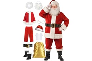 Ahititi Weihnachtsmann Kostüm für Männer Deluxe Erwachsene Santa Anzug Herren Rot 10 teilig Professionelles Weihnachtsmann Outfit Weihnachten Cosplay Party