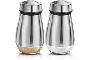 OUOOBEA 2 Pack Salt and Pepper Shakers Set,Salt Shaker with Adjustable Pour Holes ,304 Stainless Steel & Glass Salt Pepper Shakers,Refillable Spice Dispenser, for Pepper Salts Seasoning