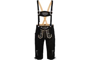 SPIRIT OF BAVARIA Herren Trachten Lederhose mit Träger - Kniebund Trachtenlederhose - Oktoberfest Tracht Hose schwarz Gr. 46-60 SW3