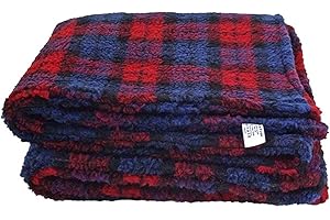 PnH® Red Tartan Sherpa Fleece Dog Blanket/Pet Blanket - Medium 137cm x 75cm - DOUBLE LAYERS FOR EXTRA COMFORT