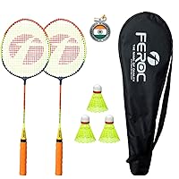 Feroc Badminton Racket Set of 2 with 3 Pieces Nylon shuttles with Full Cover