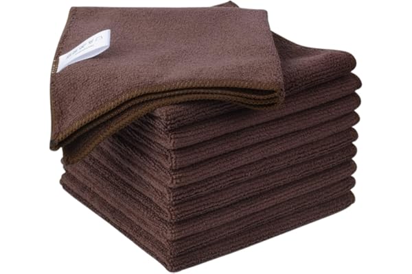 KinHwa Chiffons de Nettoyage en Microfibre, 10 Packs Serviettes épaisses pour la Cuisine, Super absorbants et Doux torchons Ménage Multi-usages, 30cm x 30cm Marron