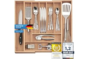 Dimono® Schubladeneinsatz Besteckeinsatz aus Bambus-Holz Schubladen; 7-9 Fächer Ordnungssystem Flexibler Organizer Ausziehbare Schublade für Küche, Büro, Bad & Werkstatt (Ausziehbar bis 50 cm)