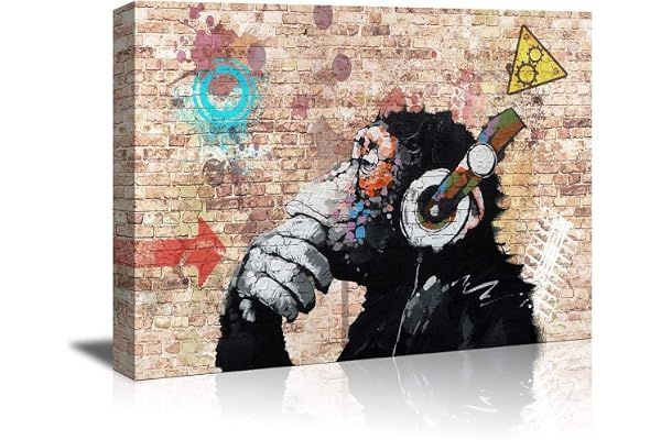 Visario Tableau Singe 4020 avec Un Casque Devant Un Mur de Briques 80x60 cm