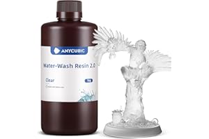 ANYCUBIC Upgraded Water Washable Resin 2.0, 3D Printer Resin Water Washable, Anti-Yellowing, 405nm UV Resin Photopolymer Resin for All Resin 3D Printers, Translucent 1000 g