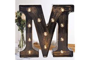 Oycbuzo Golden Black Led Marquee Letter - Industrial, Vintage Style Light Up Alphabet Letter Sign for Cafe Wedding Birthday Party Christmas Lamp Home Bar Initials Decor - M