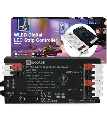GLEDOPTO WLED ESP32 Mini contrôleur de bande LED RGB IC numérique avec Microphone Mode sonore musique DC5V USB dynamique WS2811 WS2812 etc.  39