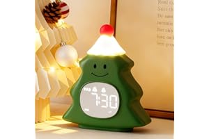 Yiliaw Kids Alarm Clock with Night Light, Christmas Tree Wake Up Clock, Rechargeable Cute Alarm Clock for Bedroom, for Boys and Girls, Green