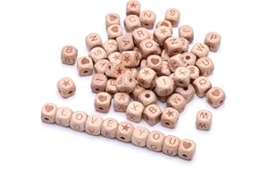 HERZWILD 72pcs holzperlen mit buchstaben buchstabenperlen holzperlen würfel herz holzperlen stern holzperlen12mm natur holzperle zum Basteln für Handwerk