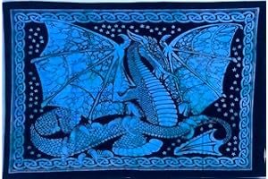 AVA Collections Dragon Tapestry Blue Wall Hanging Animal Print Cotton Tie Dye Small Wall Hangings Decor Boho Hippy Bedroom Living Room Décor 102x76 cm (Blue, Large Dragon)