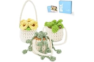 CROCHETBOX CROCHET BOX Crochet Kit for Beginners: 3 PCS Hanging Potted Plant Crochet Kit, Starter Crochet Kit for Adults Teens, All You Need in, Step-by-Step Video Tutorials, Instructions, Birthday Gift.