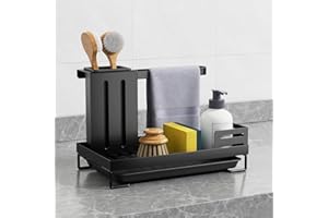 FOXWHALE Spülbecken Organizer mit Abflusspfanne, Utensilien Korb für Küche & Badezimmer, Waschbecken Organizer Schwammablage Küchen Küche Spüle Organizer für Küchenzubehör Schwamm/Bürste/Spülseife (A)