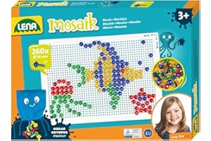 Lena 35626 - Mosaik Steckspiel Set, Steckmosaik mit 260 transparente Stecker, Mosaikstecker Ø 10 mm, Mosaikspiel für Kinder ab 3 Jahre, Komplettset mit Steckplatte ca. 28 x 19,5 cm und Organizer, bunt