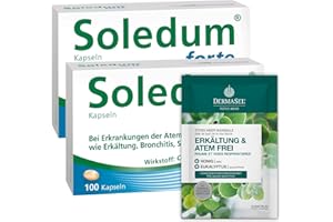 ‎SOLEDUM Soledum Kapseln forte | Erkältungskapseln mit Cineol bei Entzündungen der Atemwege wie Bronchitis (100 Stück(2er Pack) + Dermasel Erkältungsbad, 200, stück)