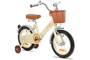 STITCH Bicicleta Infantil 14/16 Pulgadas Rosa/Beige para Niñas y Niños de 3, 4, 5, 6 y 7 Años Kids Bike con Cesta Delantera y Ruedas de Apoyo…