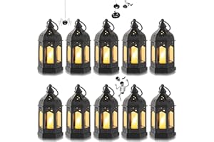 ‎ROMADEDI Romadedi Laterne Schwarz Halloween Deko - 10er Set Mini Laterne zum Aufhängen, mit LED Kerzen für Ramadan, Garten, Weihnachten, Hochzeit, Balkon, Outdoor, Tischdeko
