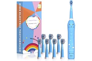 CHAIN PEAK Spazzolino elettrico sonico ricaricabile per bambini, ragazzi e ragazze di età compresa tra 3 e 12 anni con promemoria di 30 secondi, timer di 2 minuti, 6 modalità, 8 testine