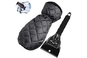 AONAT Grattoir à Glace avec Gant,Grattoirs à Neige avec Doublure Imperméable,Grattoir Pare Brise Voiture Gant pour Vitres,pour Dégivrer Les Pare-Brise et Les Vitres de Voiture,Noir,L