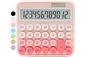 QPENGUINBABIES Calcolatrice rosa sfumata, calcolatrice standard a 12 cifre con ampio display LCD e pulsanti grandi, accessori da ufficio rosa per scrivania da donna, graziosa calcolatrice per ufficio, scuola, casa,