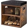 YMYNY Shoe Storage Bench with Cushion, 2 Tier Shoe Rack with Padded Seat, Adjustable Shoe Organizer Cabinet for Entryway, Living Room, Hallway, Closet, 42H*39L*28Wcm, Rustic Brown, HBD028H