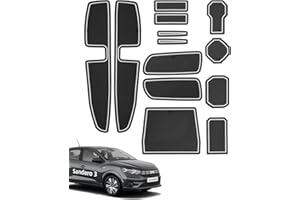 LANGBEAN Tappetini Antipolvere per Dacia Sandero 3 2021-2024 2025, 13 Pezzi Tappeti in Gomma Antiscivolo per Console Centrale Vano Portaoggetti Portabicchieri Fessura Porta Integrata, Nero & Bianco