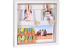 ‎GADGY Gadgy ® 3D Picture Frame MDF Frame with 18 Clothes Pegs 25 x 25 x 4 cm Box White/Black Design Object Frame for Filling, White
