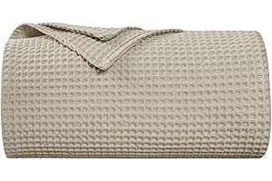 PHF 100% Baumwolle Decke 150x200cm, Weiche Waffelpique Tagesdecke, Leichte Kuscheldecke Wohndecken, Überwurf für Sofa Seesel Bett, 150x200cm, Khaki