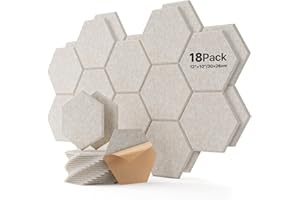 SOUNDSBAY Sound Proofing Panels 18 Pack Hexagon Self-Adhesive Soundproofing Panels Acoustic Foam Panels High Density Acoustic Panels for Recording Acoustic Treatment Sound Absorbing Panels 12" X 10" X 0.4"