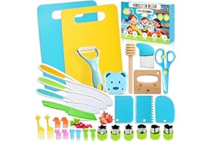 Vautvis Juego De 30 Utensilios De Cuchillos Cocina para Niños, Utensilios De Cocina Niños, Kit Cocina Montessori, Cuchillos NiñOs Aprendizaje 2 3 Años, Utensilios Cocina Juguete, Cocina Montessori