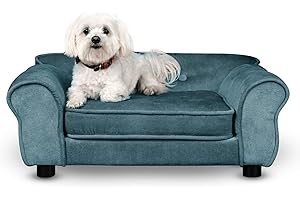 POSTERGALERIA Lit pour Chien, Chat Bleu - canapé pour Chien, avec accoudoirs, Dossier, en Tissu Velours Durable, sur Pieds - canapé décoratif pour Petits Animaux, pour Chat, pour Petit Chien, Lapin