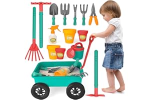 deAO Carretilla y Herramientas de Jardín para Niños y Niñas, Juego de Botánica y Jardinería Playa Infantil Conjunto Incluye 10 Accesorios y 4 Macetas, Juegos Jardin para Niños Exterior