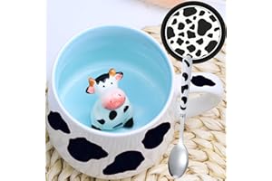 Disoza Kubek 3D ze zwierzęciem, krowy, prezent dla kobiet, krowy, kubek prezent dla cioci, babci, uroczy kubek, prezent dla dziewczyny, zabawny kubek 3D z figurką krowy, prezent dla kobiet, urodziny