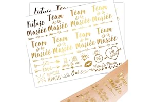 BOOMTOP 2 Feuilles EVJF Tatouages Temporaires Mariée Mariage Faux Autocollants Future Mariée Team Mariée Cœur Lèvres Anneau Tattoos Étanche Accessoire Décoration pour Fête Enterrement de Vie de Jeune Fille