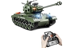 SUPDEX 1:18 RC Tank, 2.4Ghz US M26 Pershing Remote Control Model Toys, RC Vehicle Military Tank That Shoots Airsoft BBS and Water Bombs for Adult and Kid, Army Toy with Smoke, Lights, Sound and Recoil