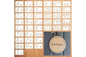 Kleemeiero 40 PCS Alphabets Numéro Pochoirs Réutilisable en Plastique, pour Peinture, Lavable Pochoir de Lettres Normographe Lettre et Chiffre pour Scrapbook