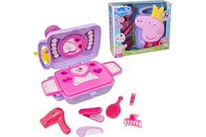 HTI Peppa Pig Beauty Parlour Playset | Valigetta portatile per bambini | Custodia per il trasporto di Peppa Pig con spazzola per capelli, fermagli per capelli e molto altro | Kit per parrucchiere per
